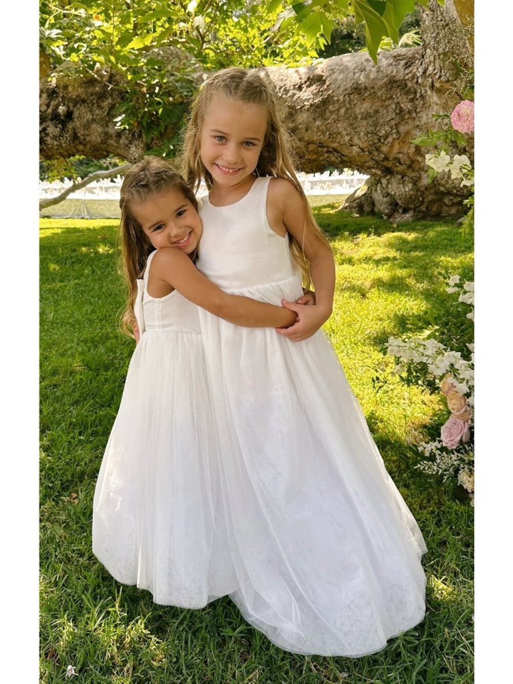 Mumu Mini Girls show me your mumu Sleeveless White Tulle Bow flower girl Dress 6 - Picture 8 of 8